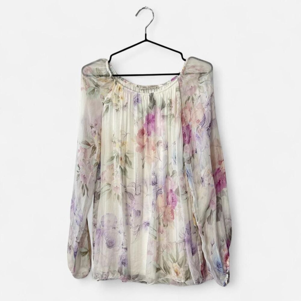 Y2K Italian silk floral blouse fairy whimsy sleeves Viola Borghi